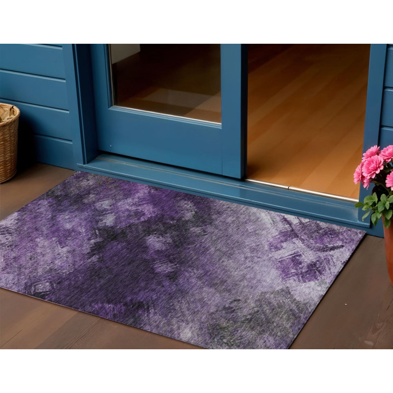 3' X 5' Purple Eggplant And Lavender Abstract Washable Indoor Outdoor Area Rug