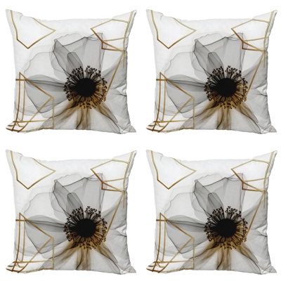 Ambesonne Floral Throw Pillow Cover 4 Pcs X-Ray Flower Geometric Lines Ginger and Pale Grey -  micfour_sd2753_20x20