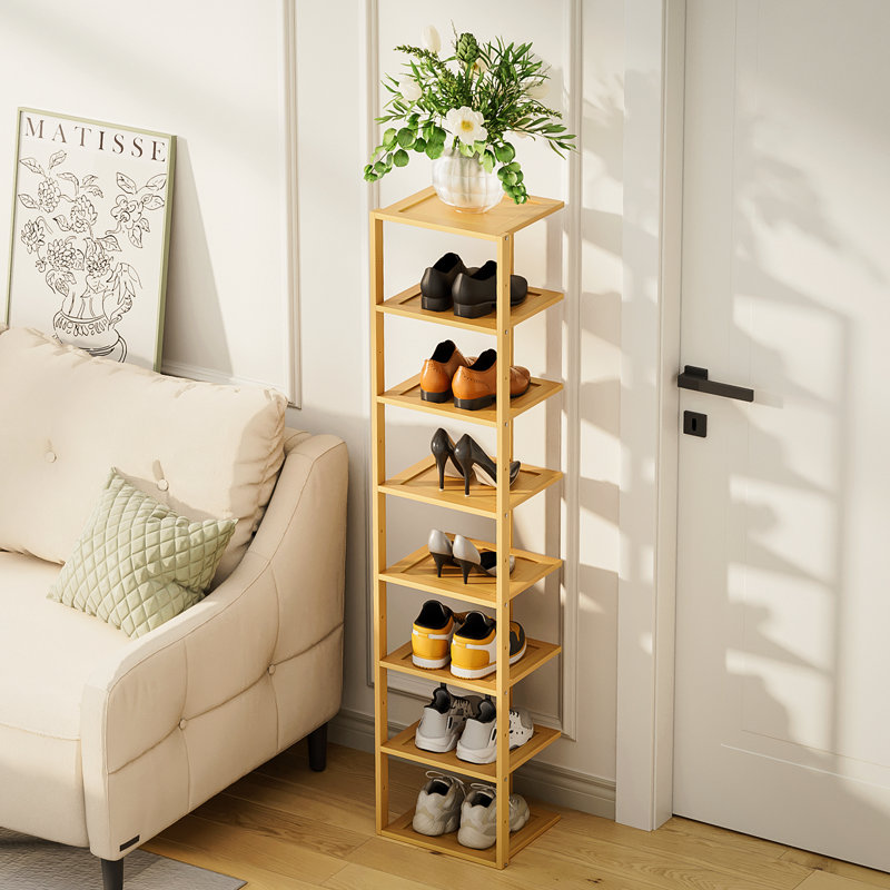 Étagère à chaussures 8 rangées en bambou, support à chaussures de rangement pour 8 paires, H 50,5 po x l 11 po x P 11 po