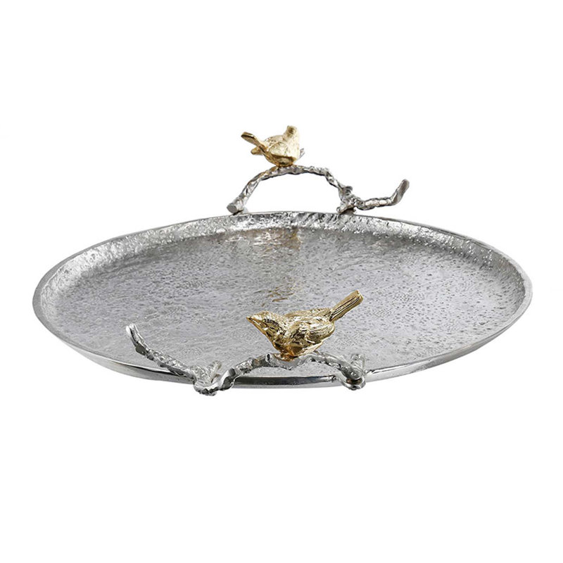 S / 2 plateaux décoratifs 21 x 17 x 4,5 po Alvada, H 4,5 po x l 17 po x P 21 po, Argent/or