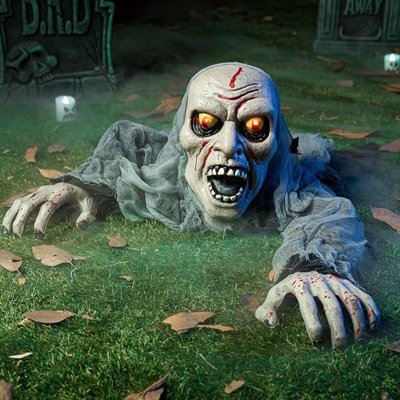 Décorations d'Halloween illuminateur d'extérieur zombie avec tache de sang et son effrayant pour Halloween