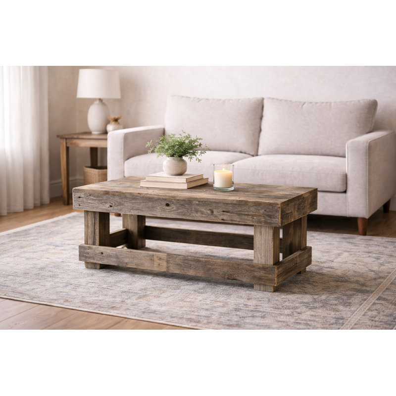 Reclaimed Wood Coffee Table Rustic Modern Solid Wood Living Room Table, 40” x 18”, 18" H x 40" L x 20" W, Natural