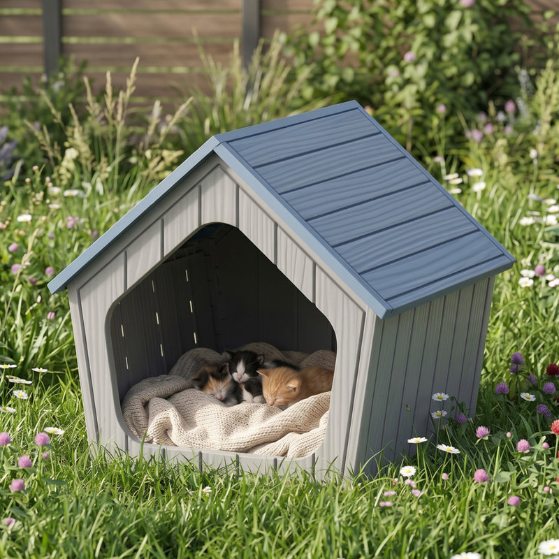 Maison d'extérieur pour chat en résine, Bleu / Gris pâle