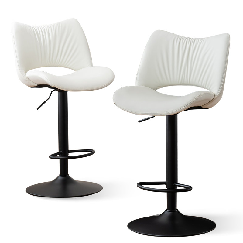 Swivel Faux Leather Upholstered Barstools Adjutable Height Counter Stool with Metal Frame, White