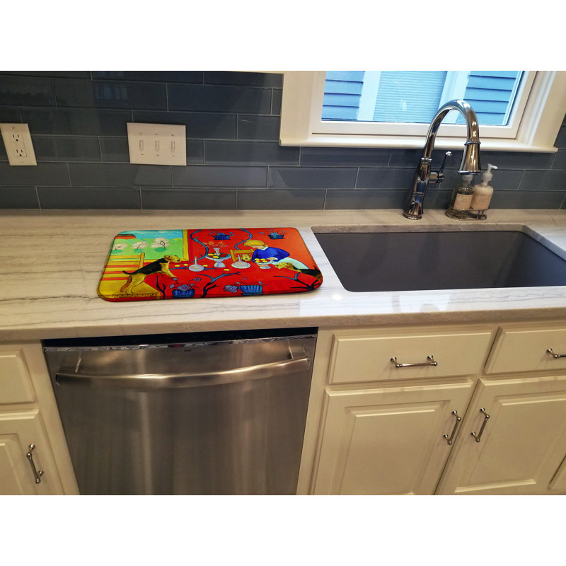 Tapis de séchage de cuisine airedale terrier avec lady