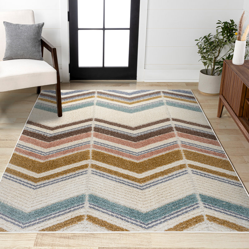 Monterey Chevron High-Low Multi/Cream Rug, Rectangle 3'11" x 6'