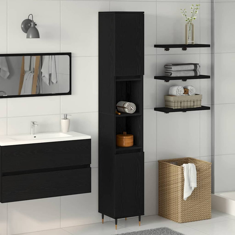  Bathroom Cabinet Oak 30 X 30 X 190 Cm Engineered Wood