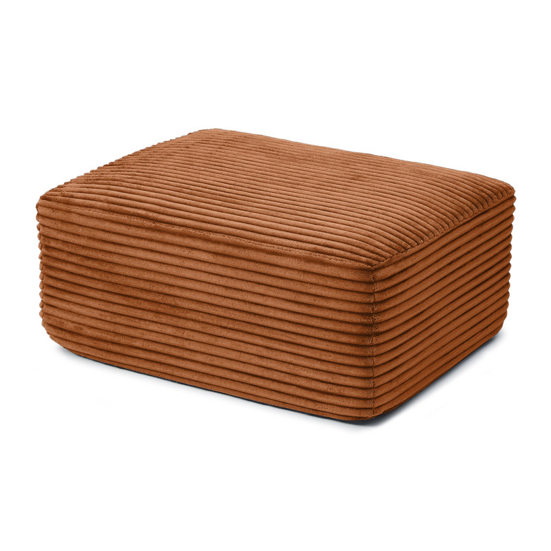 (ONLY OTTOMAN) Corduroy Ottoman, Upholstered Cloud Ottoman For Boneless Couch In A Box, Compressed Memory Foam Footrest No Assembly Require,Orange