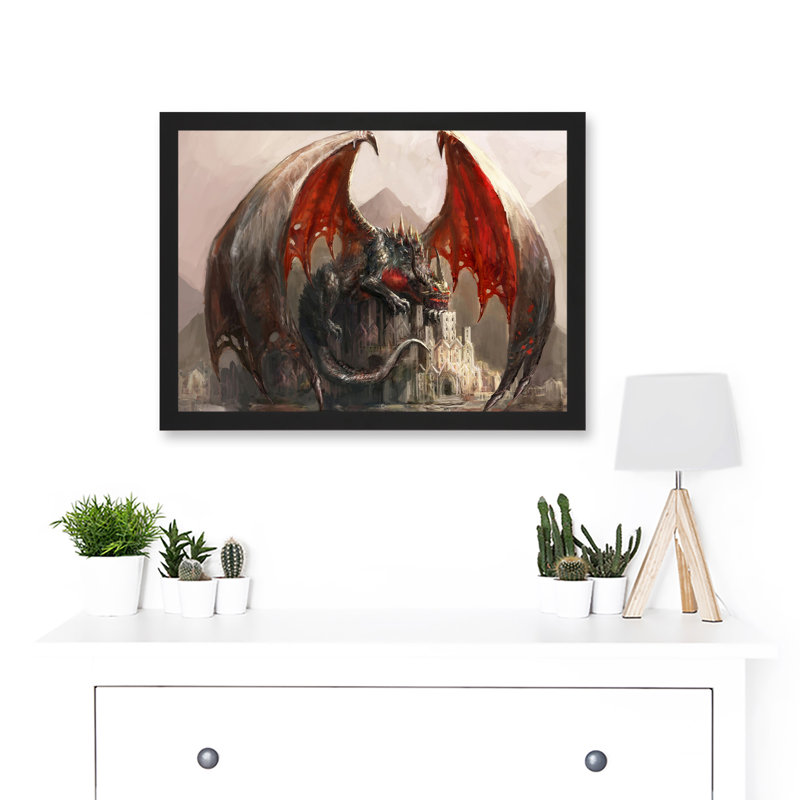 Illustration Fantasy Dragon Castle Wing - Single Picture Frame Painting