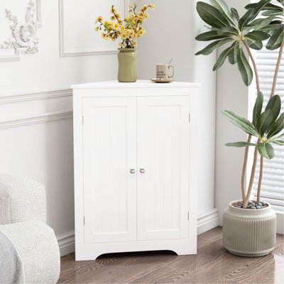 2 Doors White Corner Cabinet With Adjustable Shelf - Freestanding For Bathroom, Kitchen, Living Room Alluring Storage In And Graceful