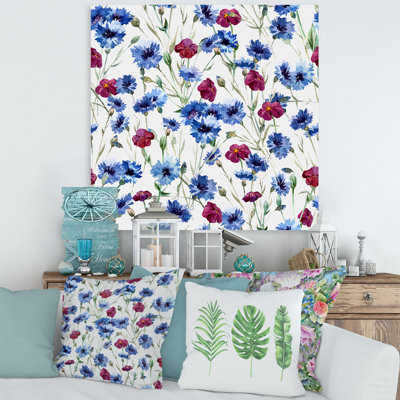 Fleurs bleues et rouges - Peinture sur toile