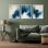 «Blue Abstract Clouds», ensemble de 3 reproductions d'art encadrées inspirées de l'océan avec des tons de marine et de blanc, œuvre d'art contemporaine pour la chambre ou le salon