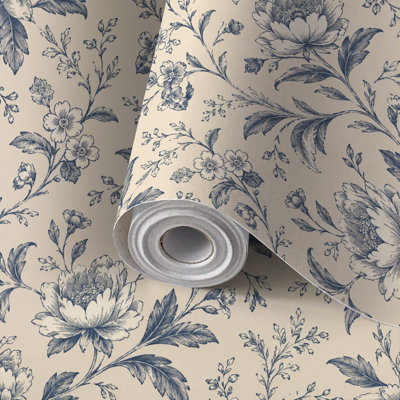 Papier peint auto-adhésif avec pivoines florales rétro auto-adhésives et amovibles 17,7 po x 118 po (45 x 300 cm)
