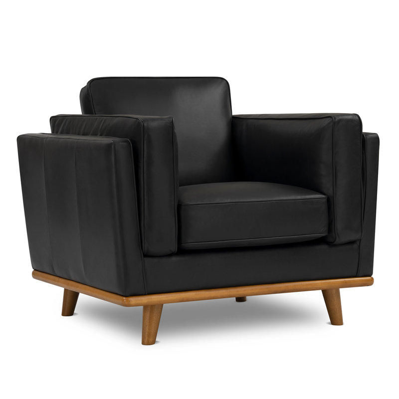 Shanteka 41.5" Pure Full Italian Nappa Leather Accent Chair, Black Genuine Leather