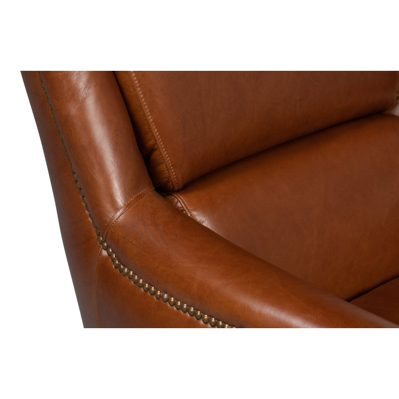 Baker Swivel Club Chair, Dark Brown Genuine Leather