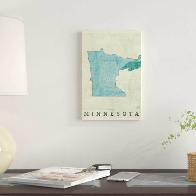 « minnesota map », impression sur toile, H 18 po x l 12 po x P 1,5 po, Toile tendue, Pas de tapis