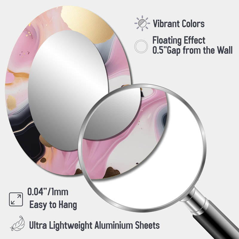 Pink And Gold Marble Symphony II - Pink Modern Oval Wall Mirror, 40" x 30"