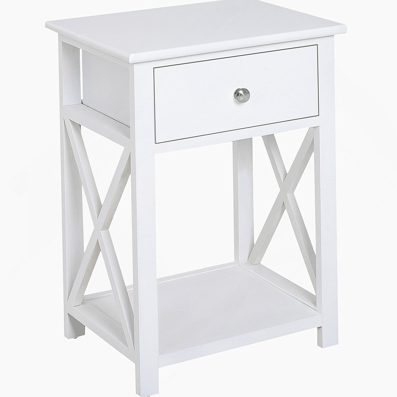 Rectangular Side Table, Farmhouse End Table with Shelf and Storage Drawer