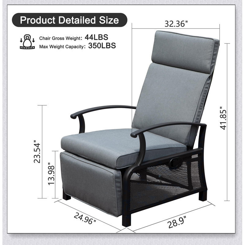 Chaise longue d'extérieur réglable en métal pour fauteuil inclinable et inclinable, Gris