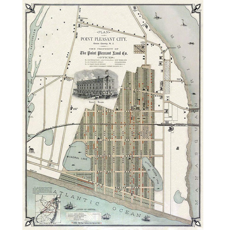 Toile tendue avec châssis Lark Manor ™ Land Co, titre: Point Pleasant New Jersey Landowner, 1880
