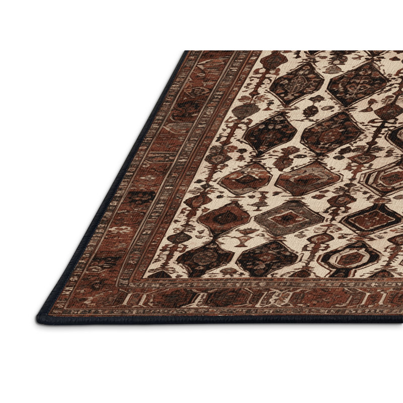 Machine Washable Persian Black Area Rug, Square 6'