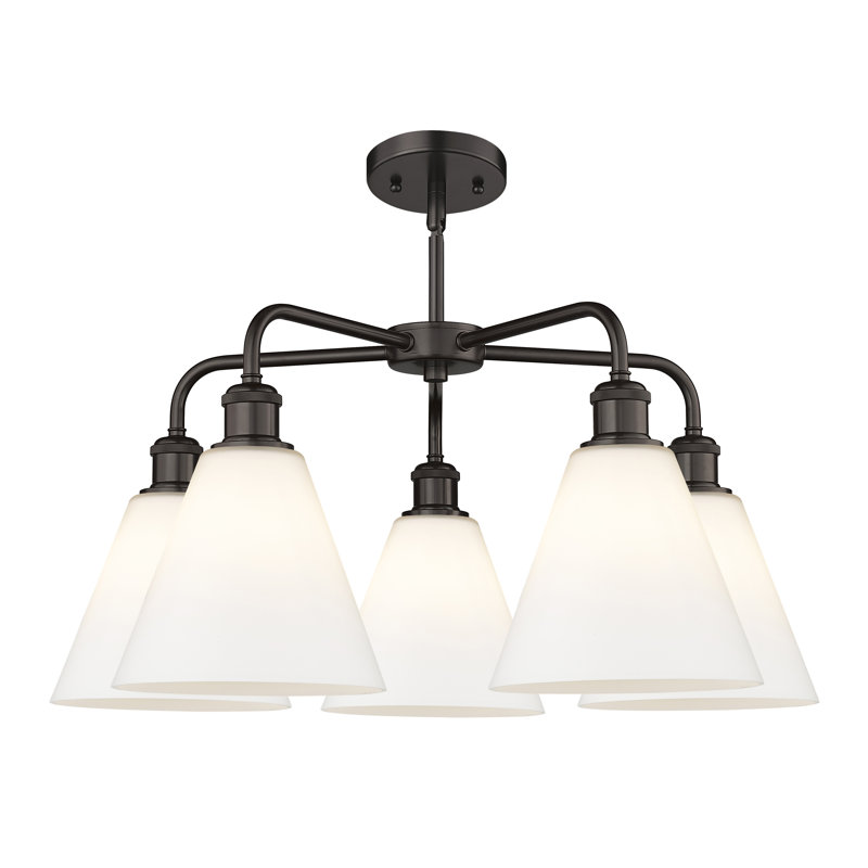 Lustre cône à 5 lumières Beva, Blanc mat, Bronze huilé