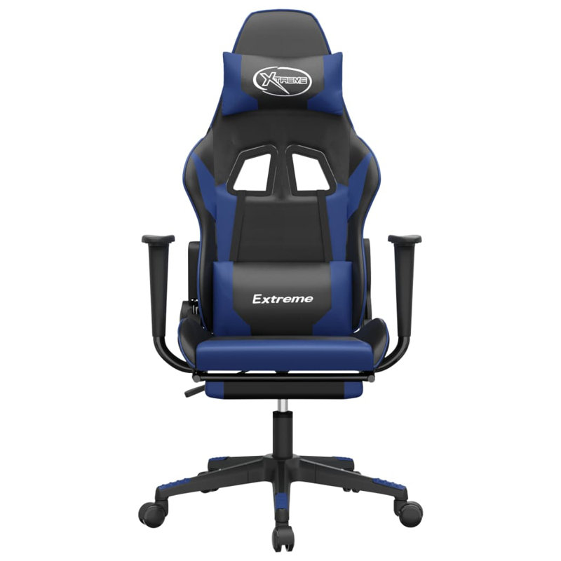Massage Gaming Chair with Footrest Faux Leather, Black/Blue