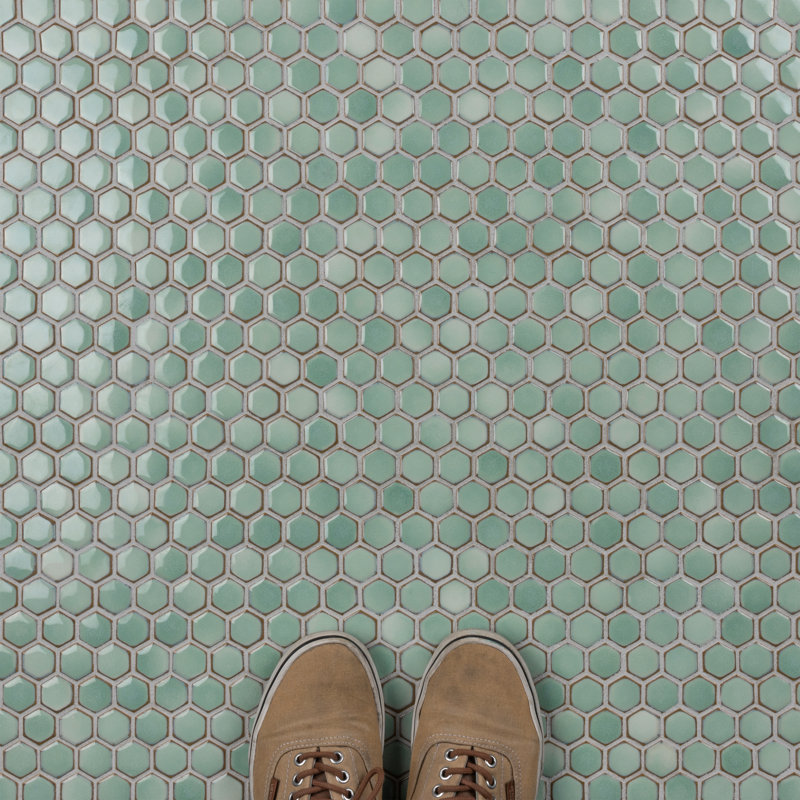 Hudson 1" x 1" Porcelain Honeycomb Mosaic Wall & Floor Tile, Mint Green