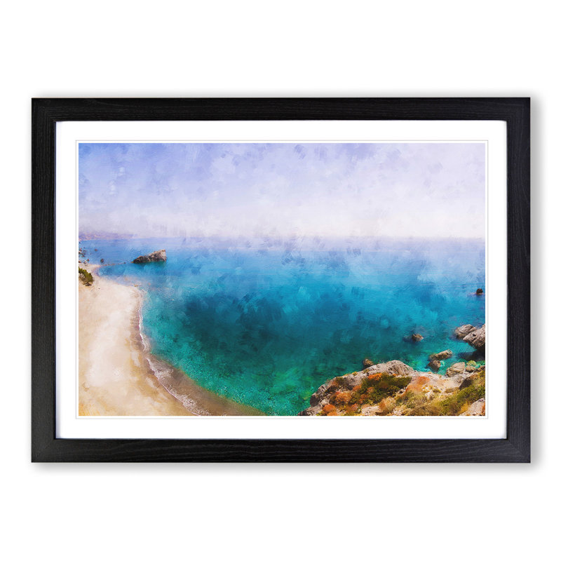 Preveli Beach in Crete Greece - Picture Frame Painting, 27cm H x 36cm W x 2cm D, Black Framed