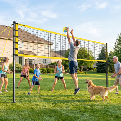 32ft Outdoor Portable Volleyball Net Set System - Quick & Easy Setup Adjustable Height Steel Poles