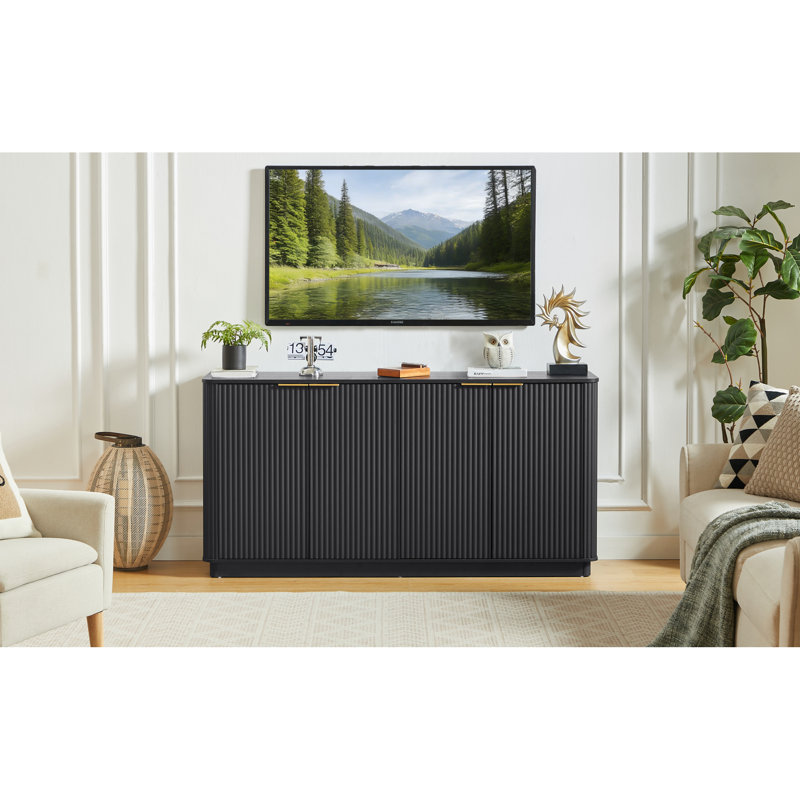 Buffets modernes en MDF noir avec rangement pour le divertissement à la maison et la salle à manger