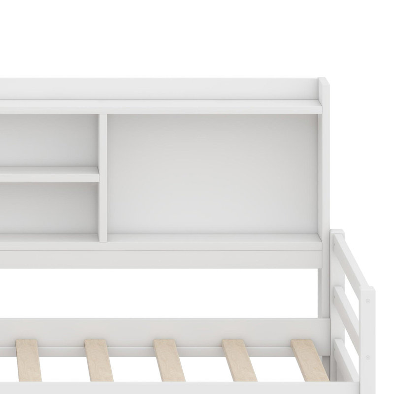 Lit de jour moderne en L avec tiroirs, bureau et centre de chargement, Blanc