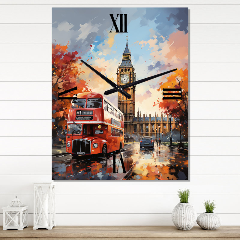 Horloge murale Peach Red City London Popart - Cityscapes, Très grand