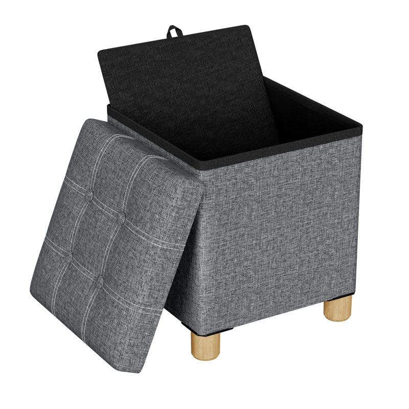 Fleurance 30cm Wide Tufted Square No Pattern Footstool Ottoman with Storage, Light Grey