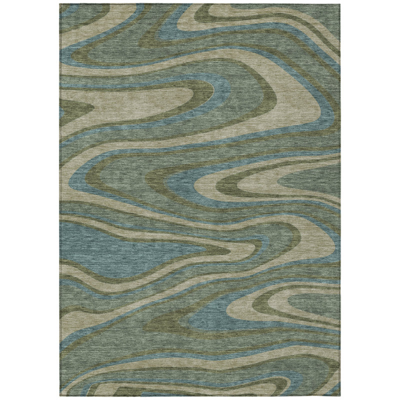 Machine Washable Indoor/Outdoor Chantille ACN2493 Abstract Rug, Basil, 10' x 14'