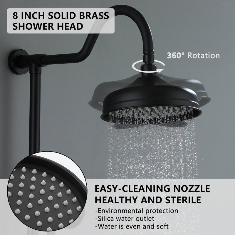 Matte Black Dual Head Rain Shower System with Handheld