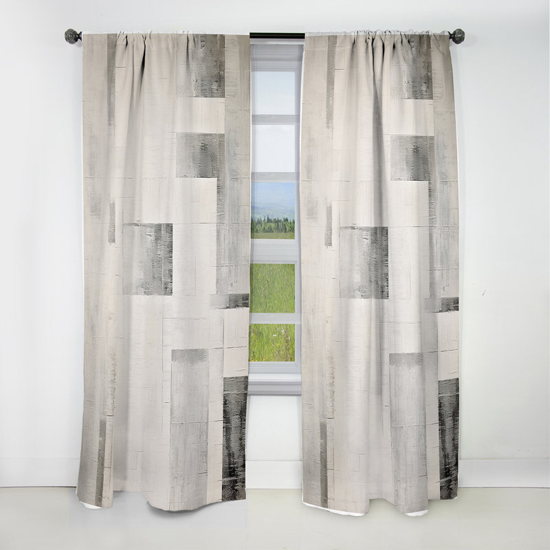 Grey White Platinum Parallels I - Shapes Curtain - Blackout Abstract Curtain - 1 Panels, 52" W x 84" L