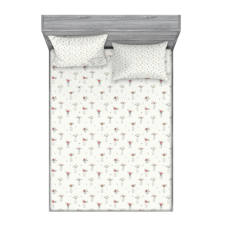 Microfiber Floral Sheet Set, Queen Sheet Set with Fitted Sheet