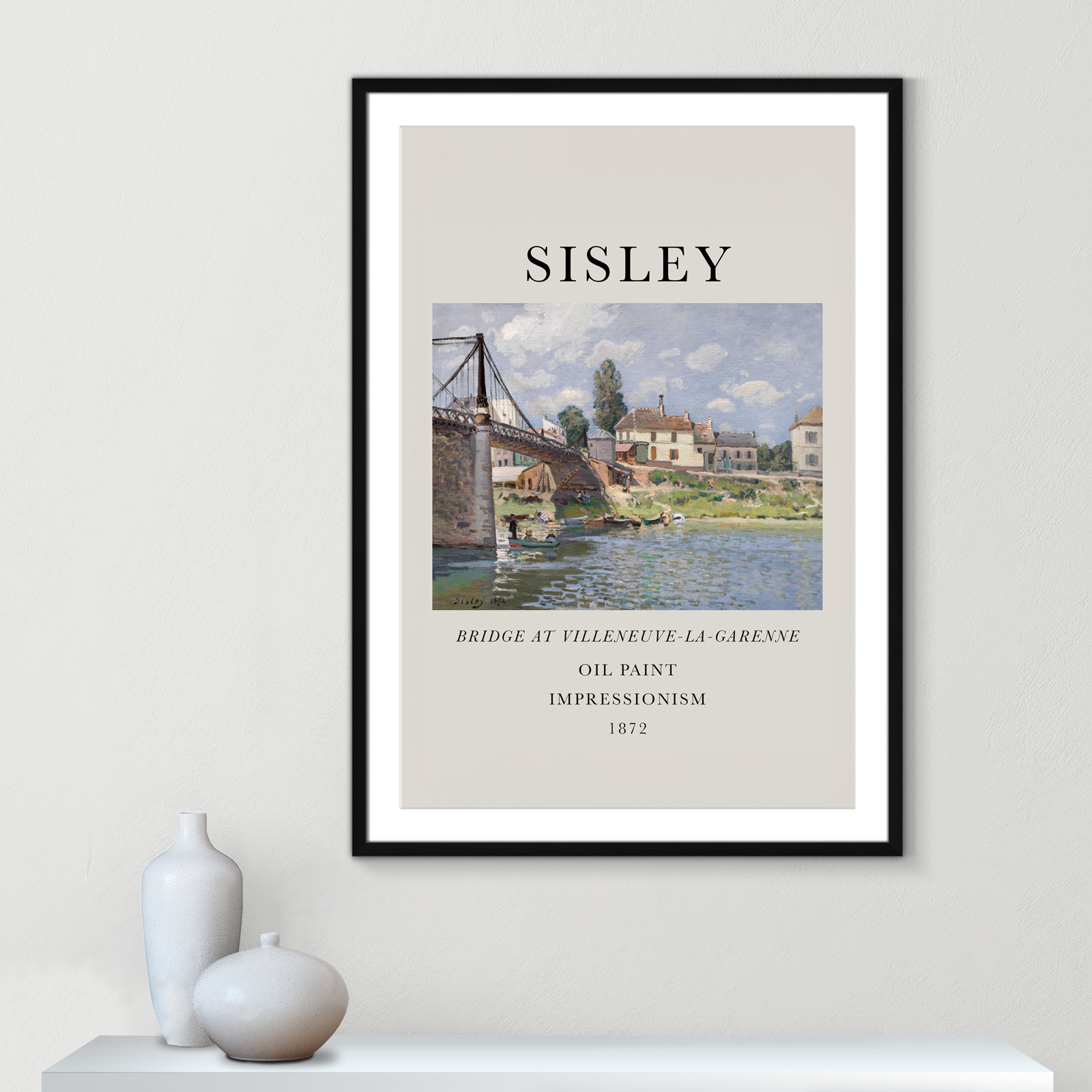 Old Masters Collection "The Bridge at Villeneuve" Print, Black Single Picture Frame, Yes, 41.5" H x 29.5" W x 1.25" D