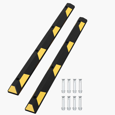 Qeetex 72 in Rubber Parking Curb, 2 PCS Car Wheel Stopper with Reflective Strips, 8 Nails, 55000 Load