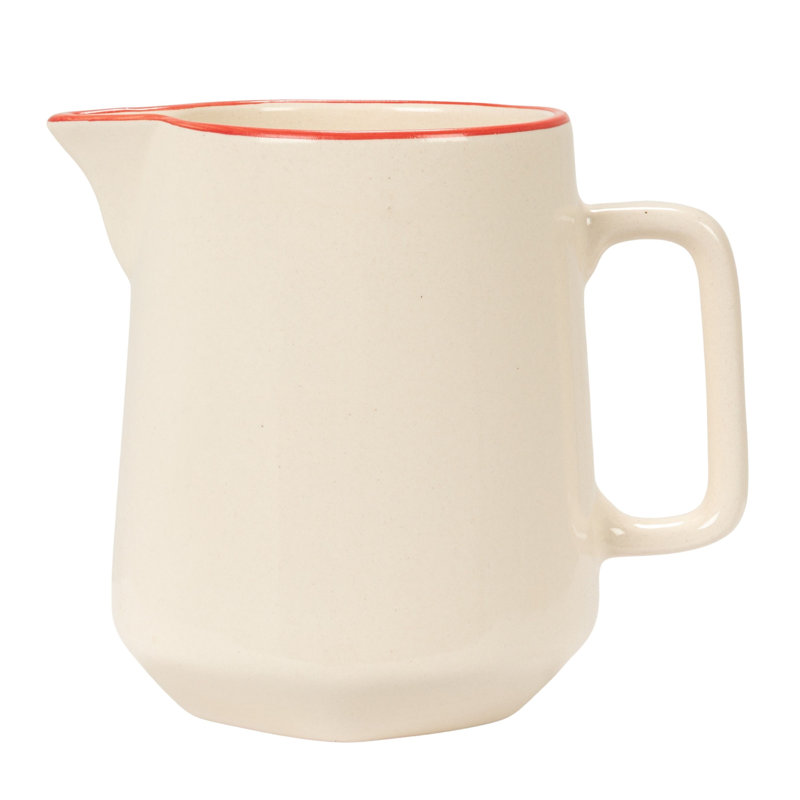 Stoneware Pitcher With Red Rim