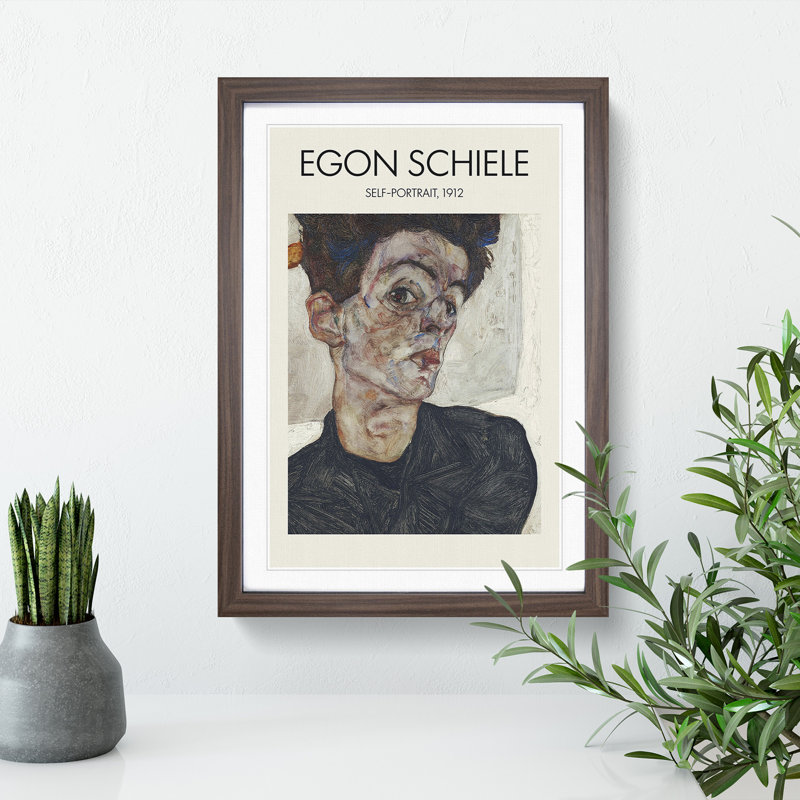 Self Portrait Vol.2 by Egon Schiele - Picture Frame Painting, Walnut, 36cm H x 27cm W x 2cm D
