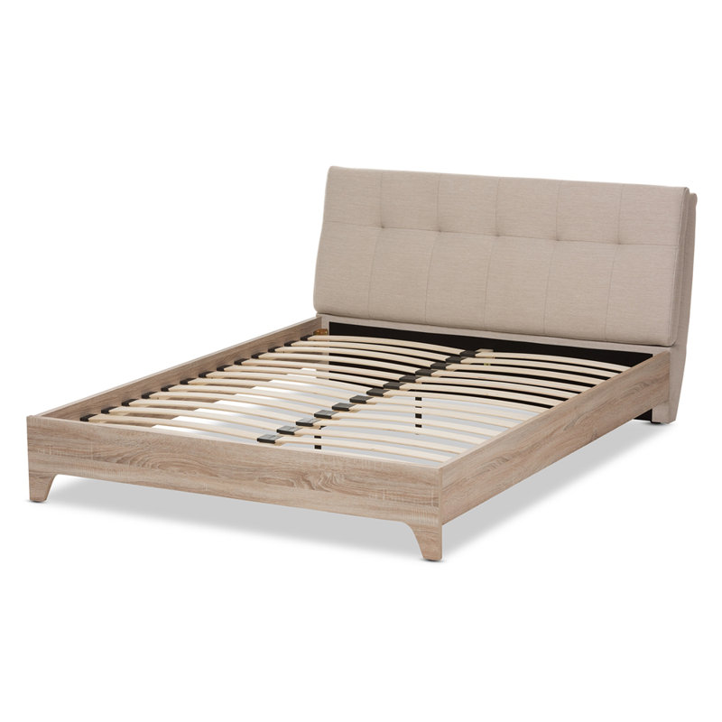 Grand lit plateforme tapissier Aitken, beige clair / naturel, l 63,4 po x L 91,15 po x H 37,48 po, Beige clair, Grand