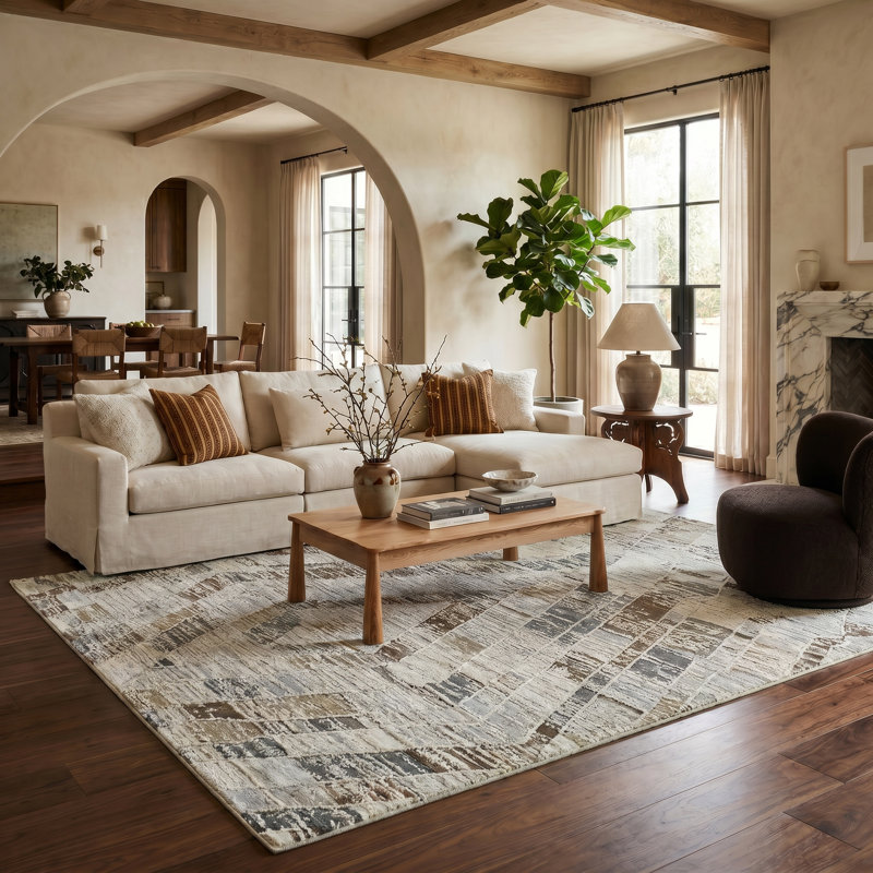 Rug Branch Ritu 4' x 6' (3'11" x 5'7") Beige/Brown Geometric Indoor Area Rug, Modern, Medium Pile, Stain-Resistant Carpet - Living Room, Bedroom, Dining Room, and Kitchen