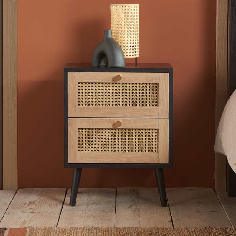 Noemi 2 Drawer Bedside Table, Black/Oak