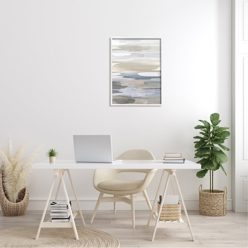 «Earthy Abstract Painterly Modern Neutral Tones» par Jackie Hanson, L 11 po x H 14 po, Giclée encadrée blanc bord de mer