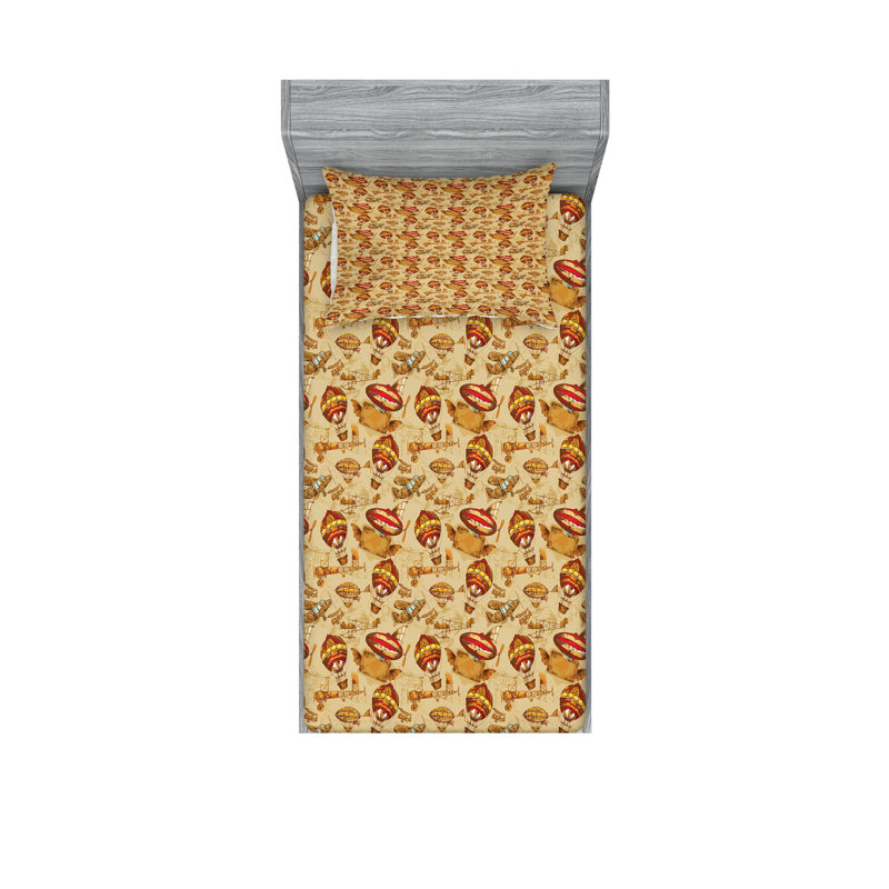 Drap-housse et coussin décoratif Ambesonne Vintage, brun pâle / rouge / jaune