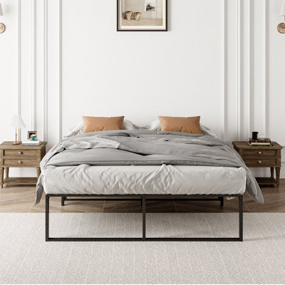 Structure de lit plateforme en métal avec rangement sous le lit, support de lattes en acier robuste, aucun sommier requis, assemblage facile, cadre de lit noir pour la chambre à coucher