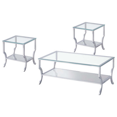Modern 3-Piece Coffee Table Set with Tempered Glass and Curved Design