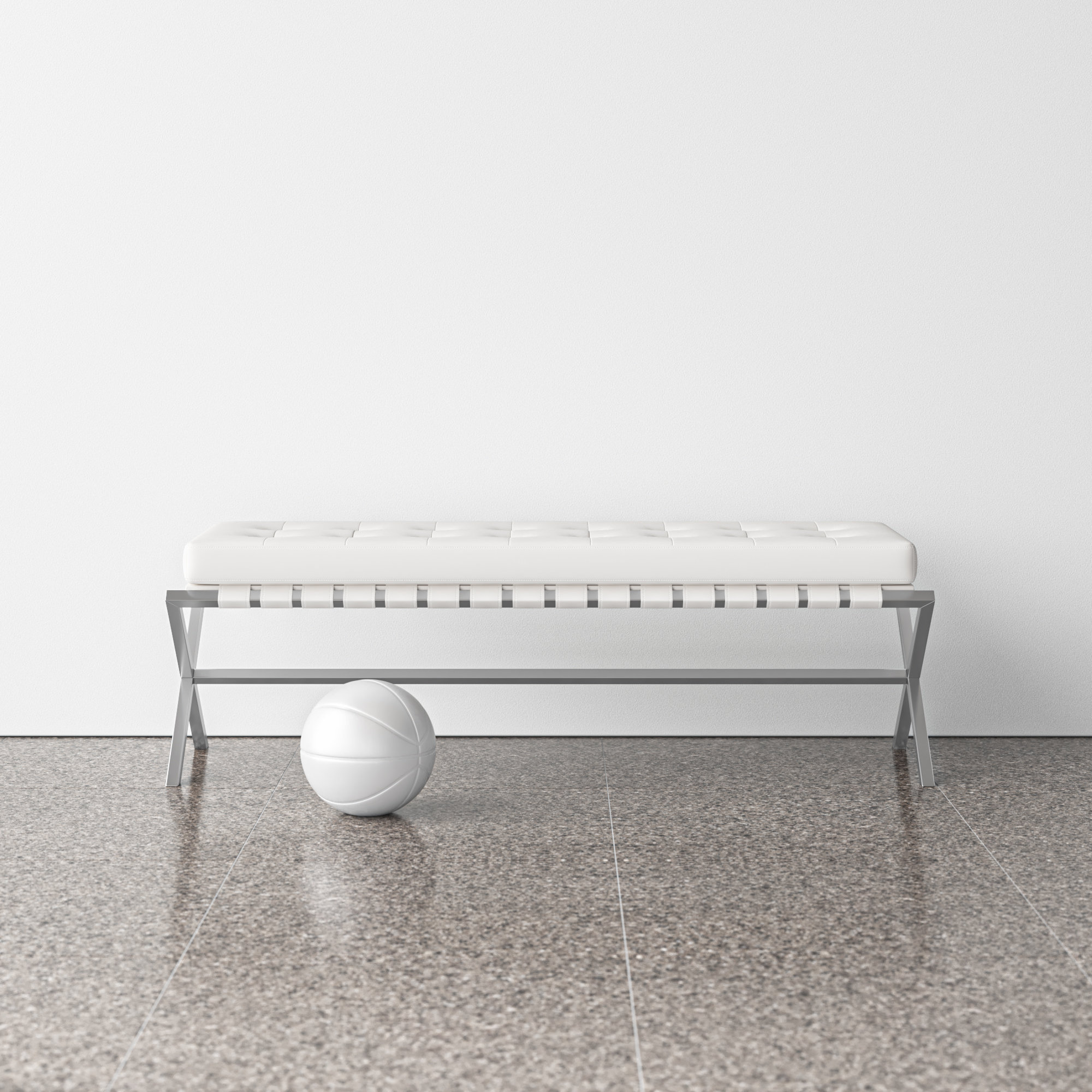 Canton 56" Vegan Leather Bench, White/Brushed Stainless Steel Base